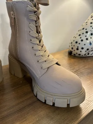 Women's Beige Lace-Up Chunky Heel Combat Boots thumbnail 5
