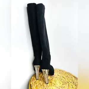 Bruno Magli long boot Suede black Platform tall Boots embellished silver heeled thumbnail 10