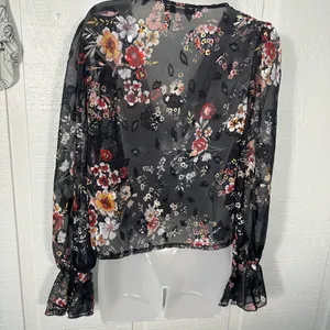 Nasty Gal Black Floral Sheer Top Size 4 EUC thumbnail 6