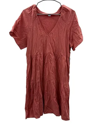 Old Navy NWT Mini Dress Women's Sz‎ Medium Amber Glow V Neck Tiered Short Sleeve thumbnail 1