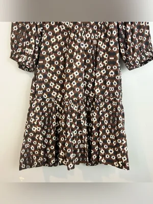 Sea Brown Abstract Mixed Print High Neck Ruffle Tiered Mini Dress Size 0 thumbnail 12