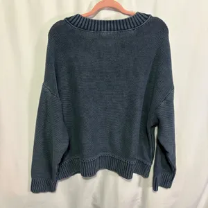 American Eagle Womens Blue Cotton V-Neck Oversized Cropped Sweater XL Coastal thumbnail 7