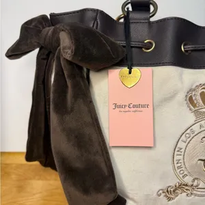 Juicy Couture Daydreamer Velour Tote Brown Cream Crown Crest NWT thumbnail 6