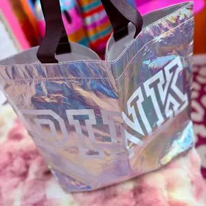 Victoria's Secret PINK Iridescent Holographic Reusable Tote Bag Large Silver‎ thumbnail 2