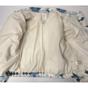 House Of Harlow 1960 Quilted Puffer Jacket Women L Cream Blue Retro Cottagecore thumbnail 8