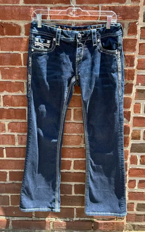 Rock Revival Bootcut Jeans Women’s Dark Wash Embellished Flap Pocket Denim thumbnail 1
