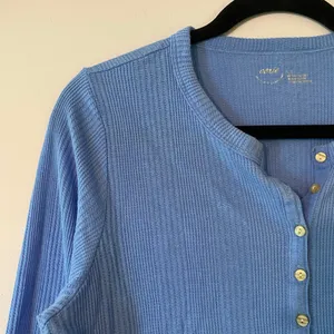 Aerie Blue Waffle Knit Long Sleeve Henley Shirt Loungewear Women's size Large thumbnail 3