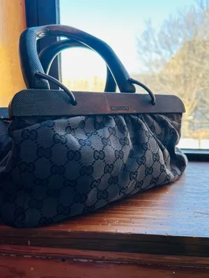 GUCCI Fall 2002 Tom Ford Classic Black Monogrammed GG Canvas Wood Handle Doctor thumbnail 1