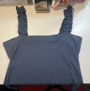 Double Zero Navy Blue Ruffle Strap Bodysuit thumbnail 2