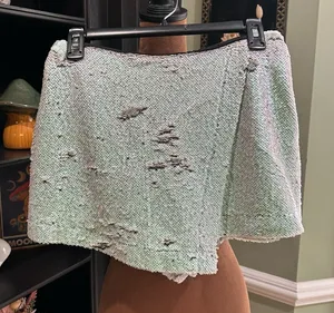 Revolve x NBD Fully Sequined Iridescent Green/Silver Skort Size Medium thumbnail 1