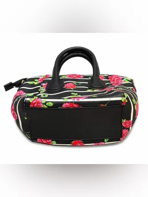 Betsey Johnson Floral Stripe Satchel Black Pink Rose Mini Handbag Y2K thumbnail 7