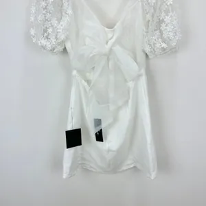 Lulus Charming Potential White Organza Backless Puff Sleeve Mini Dress M NWT thumbnail 14