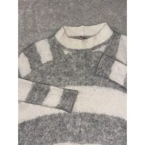 Free People Lafayette Striped Alpaca Blend Poncho Sweater Cream Gray SZ‎ XS thumbnail 2