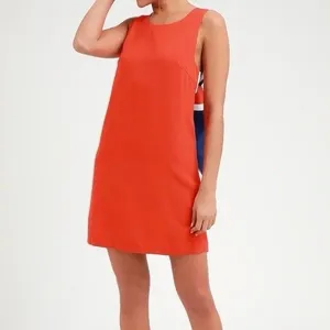 Lulus Women’s Chiffon Mini Shift Dress Sleeveless Sz XS Orange Nautical Zip ￼ thumbnail 13