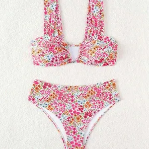 Shein Multi Colored Floral Print Two Piece Bikini Size Small thumbnail 2