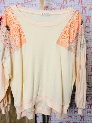 We the Free Feelin It Patchwork Paisley Peach Top Western Boho Free People Small thumbnail 1