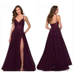 La Femme 29076 V-Neck Boned Bodice High Slit Illusion Tulle Ball Gown Size 00‎ thumbnail 4