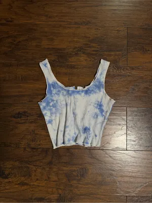Romwe Ribbed Tie-Dye Henley Tank Top - Blue/White thumbnail 3