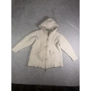 Aran Crafts Women's M Fits S Merino Wool Full Zip Sweater Cable Ireland Ivory thumbnail 2