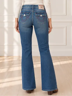 True Religion Becca Jeans Sz 31 Mid Rise Bootcut Flap Pocket Dark Wash Stretch thumbnail 4