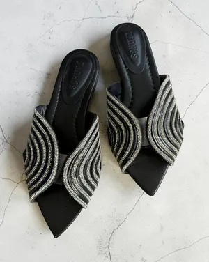 SCHUTZ Black Silver Rhinestone Sandals Size 37 / US 7 thumbnail 1