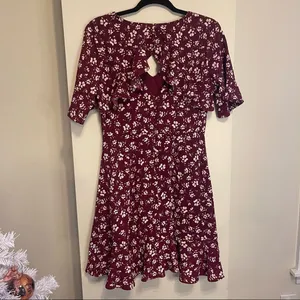 Charlotte Russe Maroon and White Floral Fit and Flare Ruffle Dress Size Medium thumbnail 11