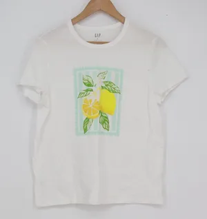 GAP Favorite Tee Womens Medium White Lemon Graphic Print Short Sleeve T-Shirt thumbnail 1