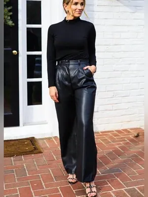 Abercrombie & Fitch A&F Black Faux Leather Belted Trouser Pants Size large thumbnail 11