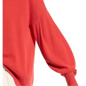Vince Pleated Sleeve Cashmere Crew in Poppy thumbnail 2