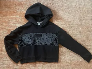 Victoria'S Secret Pink Cropped Hoodie Velvet Logo Long Sleeve Black Sz S thumbnail 1