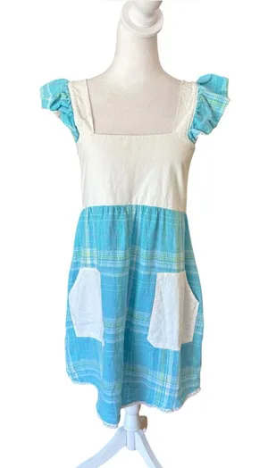 Forest Queen Vintage Style Pinafore Apron Dress Ruffle Cap Sleeves Womens Small thumbnail 1