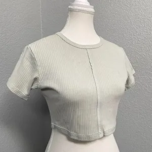 Vans Sage Green Ribbed Front Seam Short Sleeve Crop Top Grunge Alt Mallgoth thumbnail 2