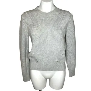 GAP Light Heathered Grey Chunky Knit Pointelle Sweater Women's Size‎ M thumbnail 2