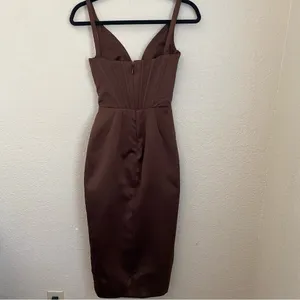 House of CB Faye Satin Pleated Midi Dress Size XS brown‎ $269 NWOT thumbnail 7