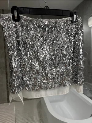 Gianni Bini Silver Sequin Mini Skirt w/Organza - Women Size 6 *NWT thumbnail 3