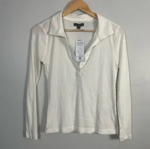 J crew white Ribbed polo long sleeve T-shirt size small new thumbnail 4