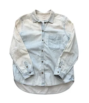 American Eagle Outfitters Light Blue Denim Button-Down Shirt Size L Boyfriend thumbnail 1