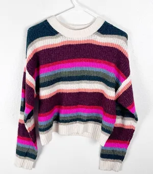 AMERICAN EAGLE Striped Long Sleeves Drop Shoulder Cropped Sweater Small Casual thumbnail 1