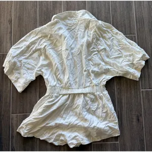 Mable Linen Blend Collared Button Up Short Romper White‎ Size L White Size L thumbnail 6