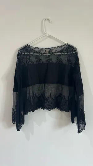 Free People Bell Sleeve Top Black Lace XS thumbnail 4