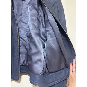 Lewit Womens Leather Jacket in Grey Grisaille Blue Gray Size Large thumbnail 7