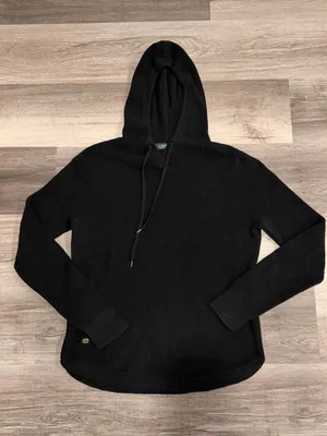 Lauren Ralph Lauren Women's Black Medium Hoodie Waffle Knit Sweater thumbnail 1