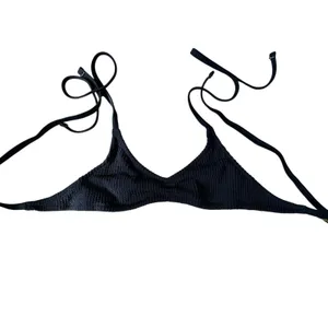 Aerie Womens XS Black Textured Triangle Bikini Top Tie Straps Swimwear NWT New thumbnail 3