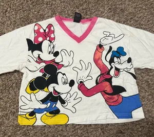 Vintage Disney Mickey Minnie Goofy All Over Print Crop T-Shirt 90s Cartoon Tee thumbnail 1