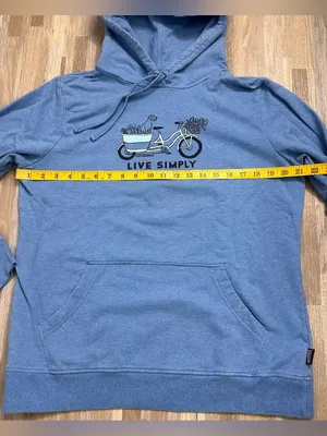 Patagonia Blue 'Live Simply' Pullover Hoodie with Bicycle Graphic Women’s Large thumbnail 5