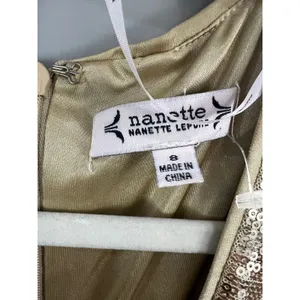Nanette Lepore Sequin Wrap Dress Women Size 8 Gold Great Long Sleeve Velvet Belt thumbnail 3