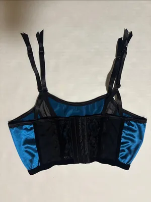 Blue Satin Garter Belt with Black Lace Trim S Coquette Girl Pinup Feminine Rave thumbnail 2