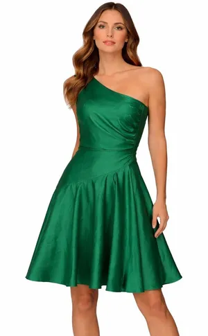 Vintage Scott McClintock Emerald Green One Shoulder Ruched Cocktail‎ Dress thumbnail 1