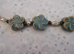 Handmade NEW! Earthy Beaded Toggle Bracelet W Ceramic Flower Beads. 7.25” thumbnail 5