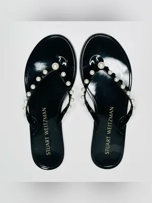 Stuart Weitzman Goldie Black Shiny Jelly Flip Flop Sandal Shoe NWOB thumbnail 4
